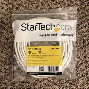 New StarTech.com Cat 6 Internet Cable 25 ft RJ45 Male to RJ45‎ Male ATL White
